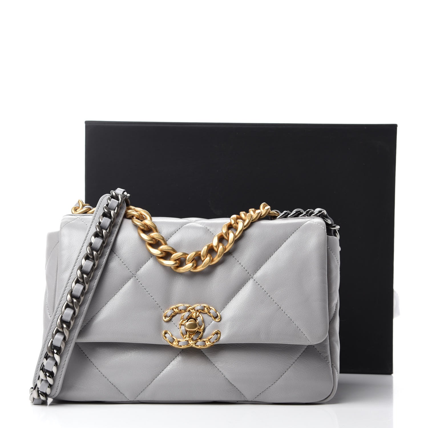 Chanel Goatskin Quilted Medium Chanel 19 Flap Grey 11 of 11