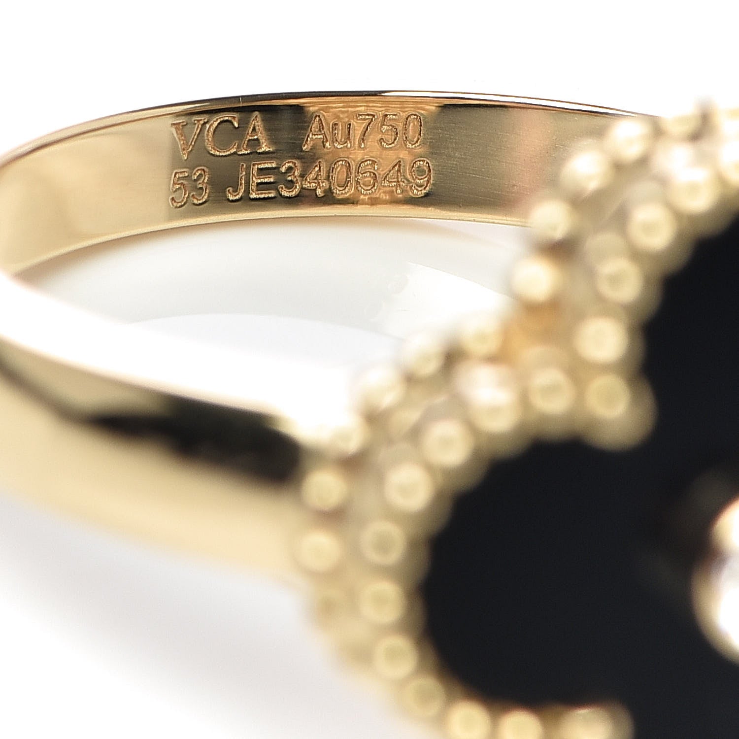 Van Cleef & Arpels 18K Yellow Gold Black Onyx Diamond Vintage Alhambra Ring 53 6.25 5 of 6