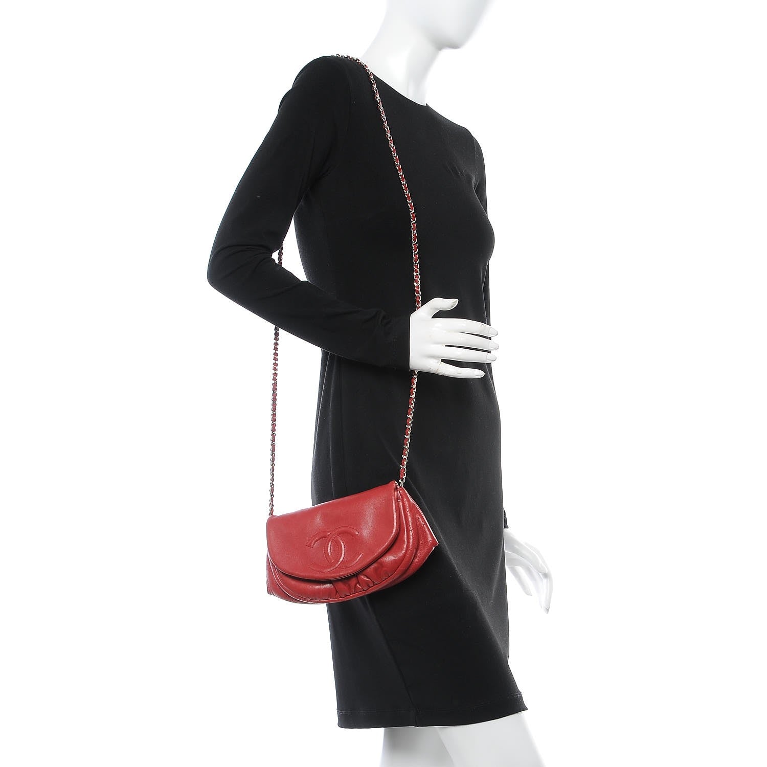 Chanel Lambskin Half Moon Wallet On Chain WOC Red 2 of 8