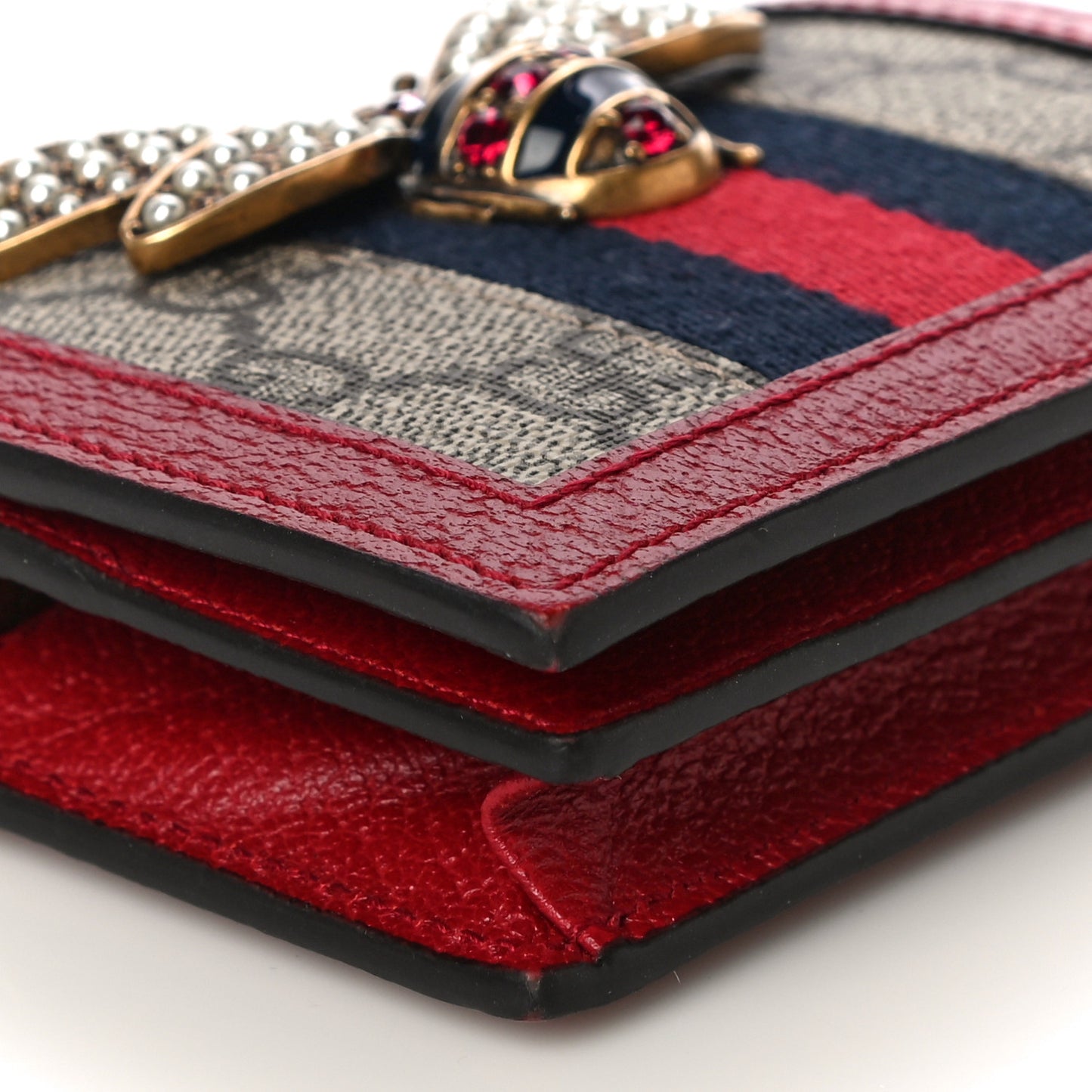 GG Supreme Monogram Queen Margaret Card Case Red