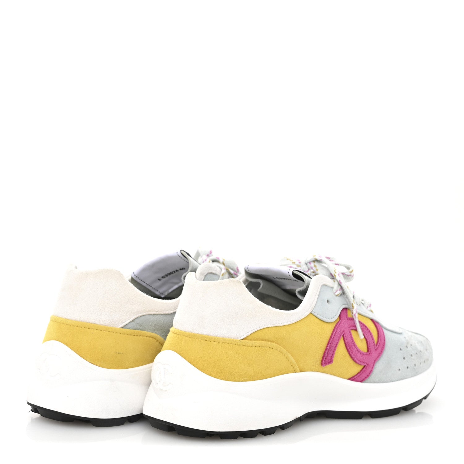Chanel Fabric Suede Kidskin CC Sneakers 40 Light Turquoise Fuchsia Yellow 5 of 9