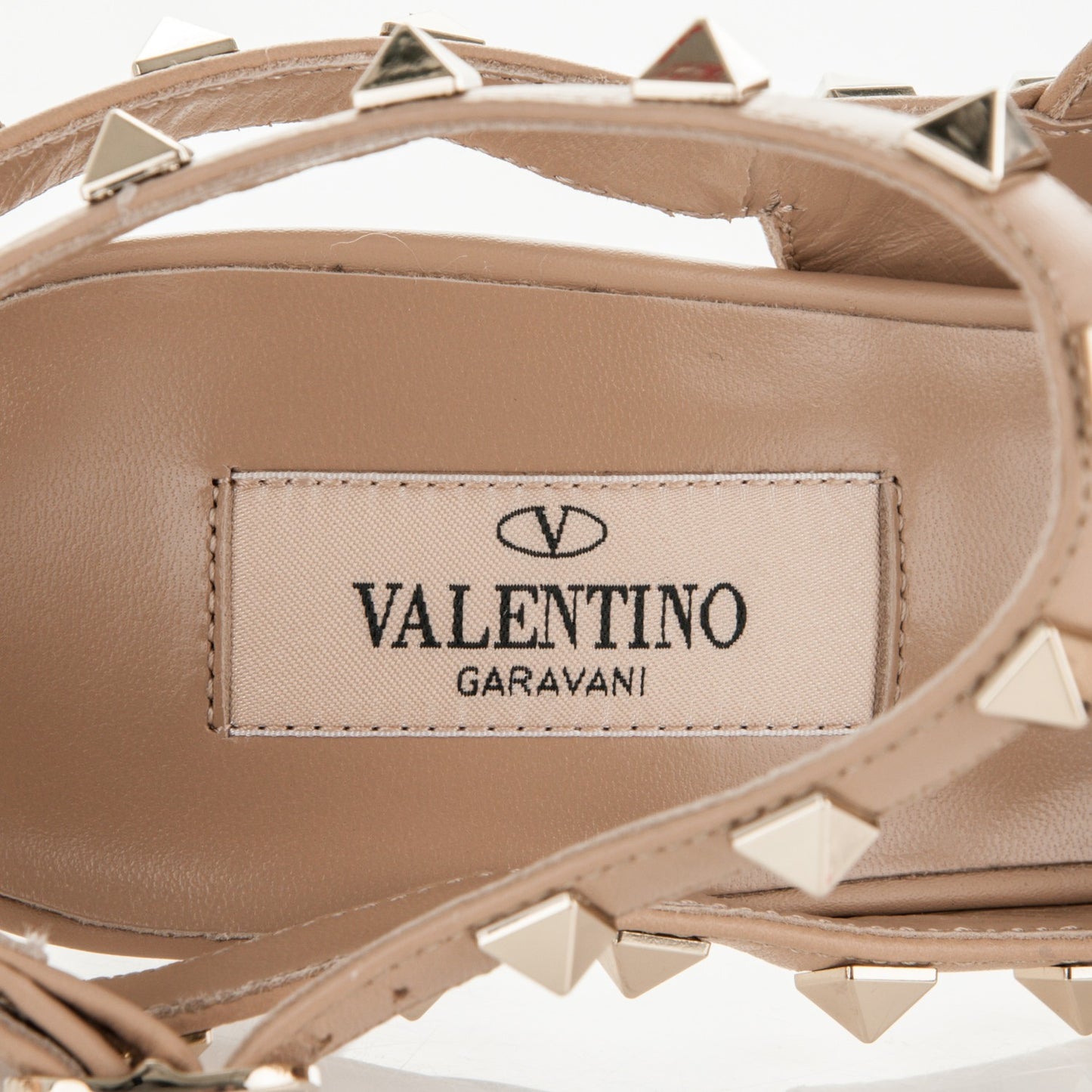 Pebbled Calfskin Rockstud Ankle Strap 100mm Pumps 40 Camel Rose