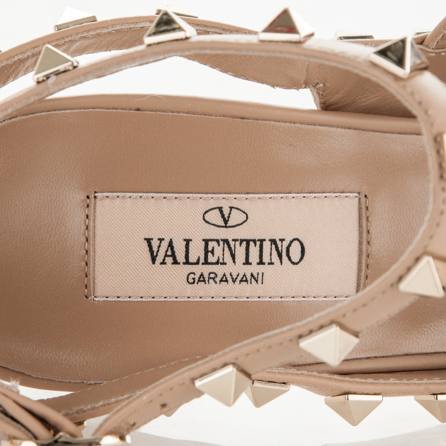 Valentino Garavani Pebbled Calfskin Rockstud Ankle Strap 100mm Pumps 40 Camel Rose 7 of 8