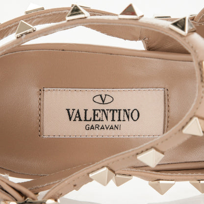 Valentino Garavani Pebbled Calfskin Rockstud Ankle Strap 100mm Pumps 40 Camel Rose 7 of 8