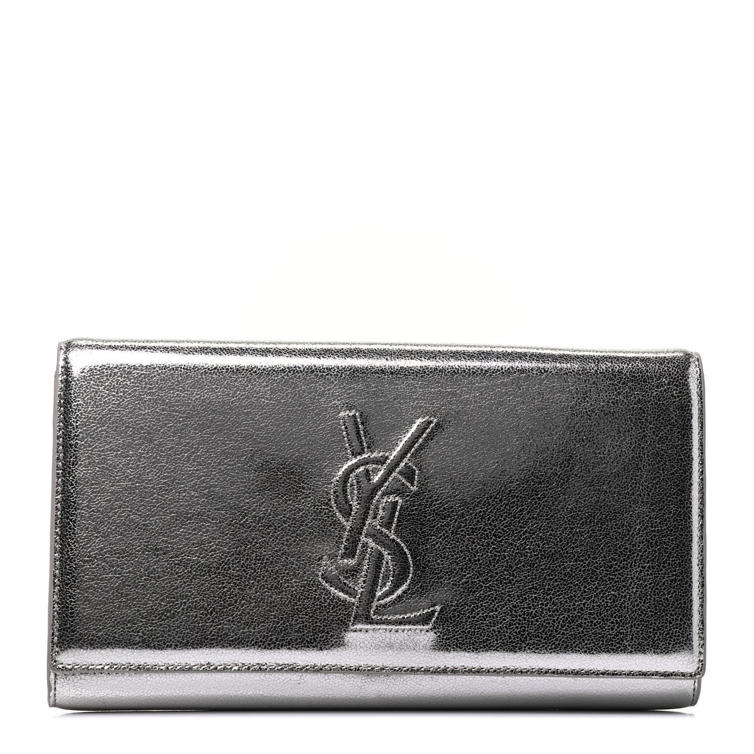 Saint Laurent Metallic Calfskin Monogram Large Belle De Jour Clutch Silver 1 of 7