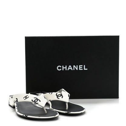 Chanel Printed Lambskin Coco Beach Thong Sandals 38.5 White Black 8 of 8