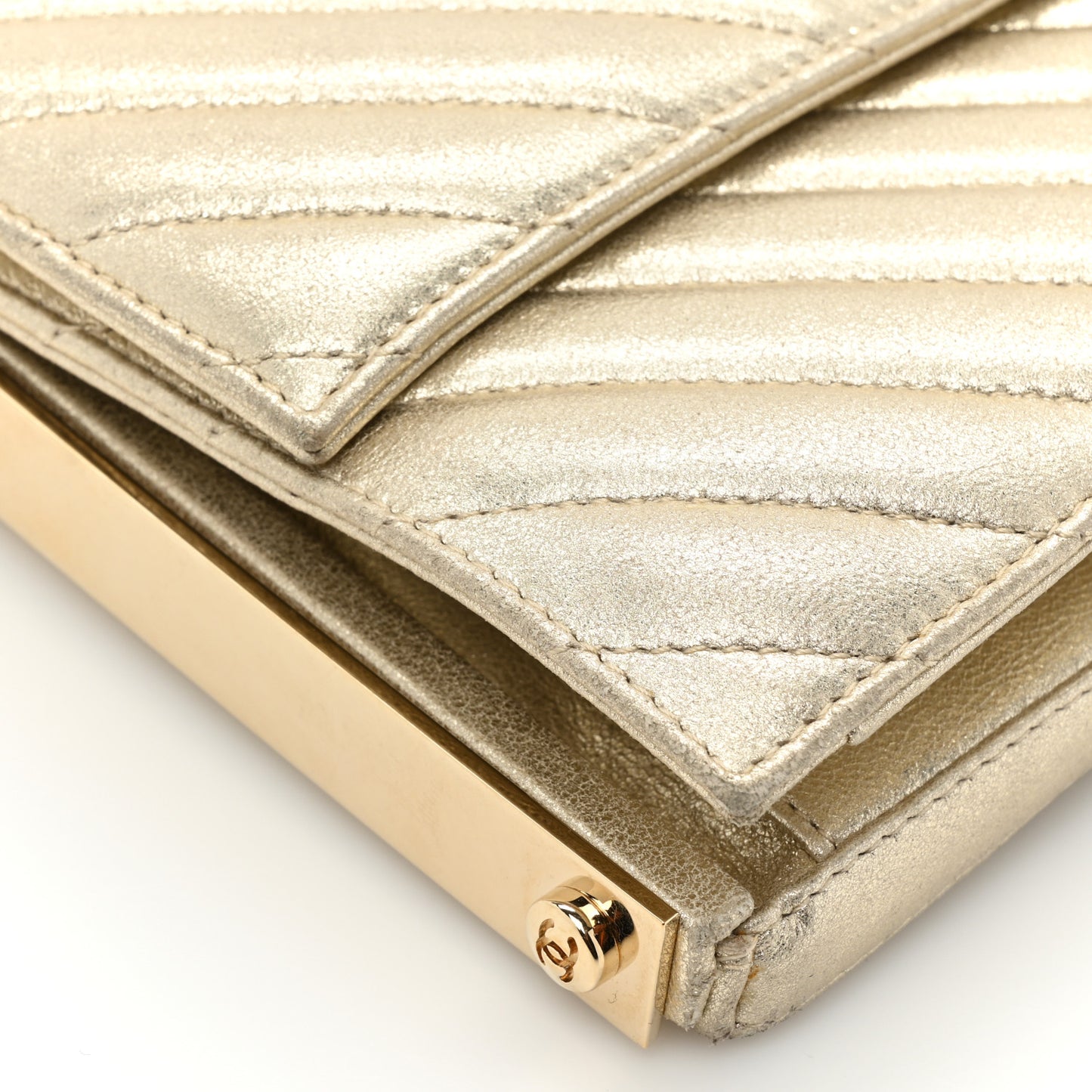 Chevron Quilted CC Clutch Gold
