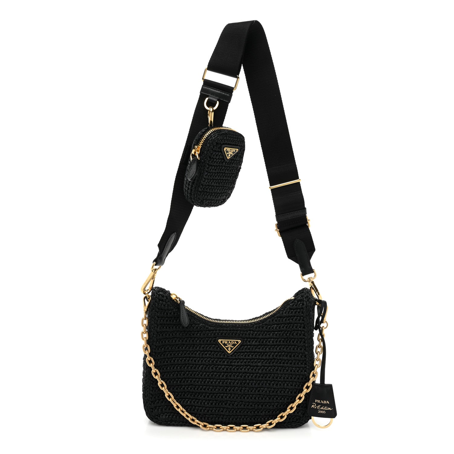 Prada Yarn Raffia Effect Crochet Re-Edition 2005 Shoulder Bag Black 1 of 10