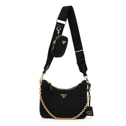 Prada Yarn Raffia Effect Crochet Re-Edition 2005 Shoulder Bag Black 1 of 10