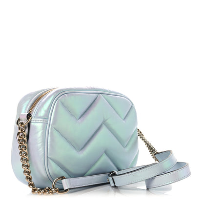 Gucci Iridescent Nappa Chevron Matelasse Small GG Marmont Chain Shoulder Bag Iridescent Snow Light Blue 3 of 10