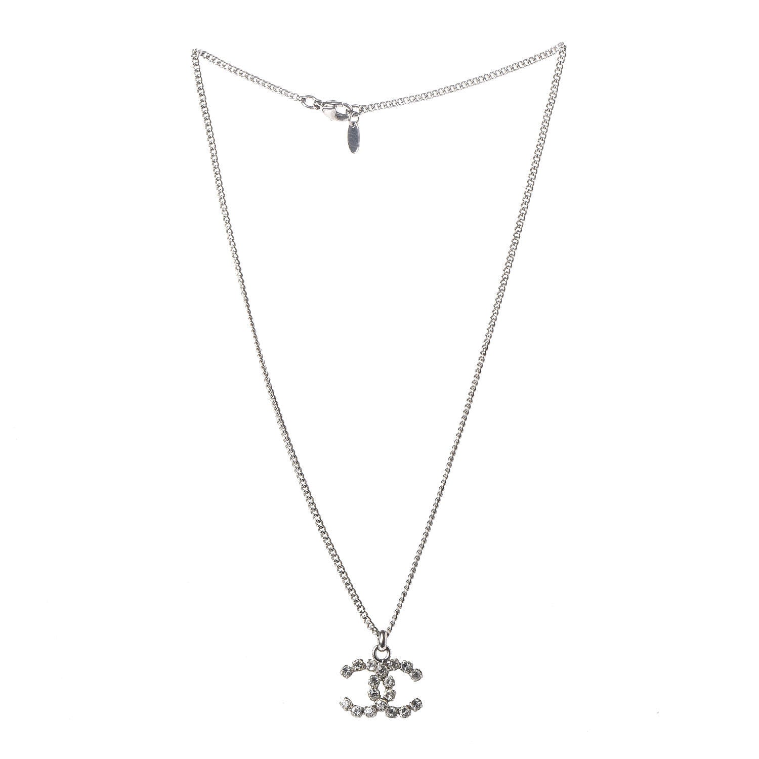 Chanel Crystal CC Pendant Necklace Silver 3 of 4