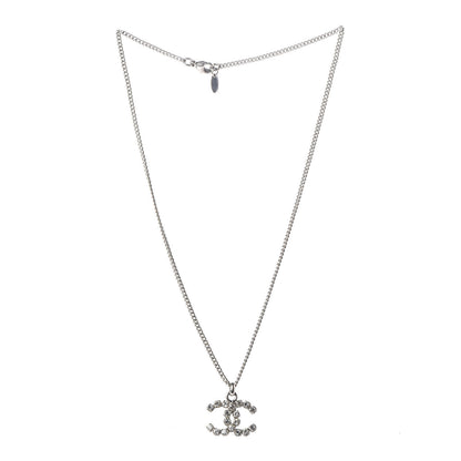 Chanel Crystal CC Pendant Necklace Silver 3 of 4