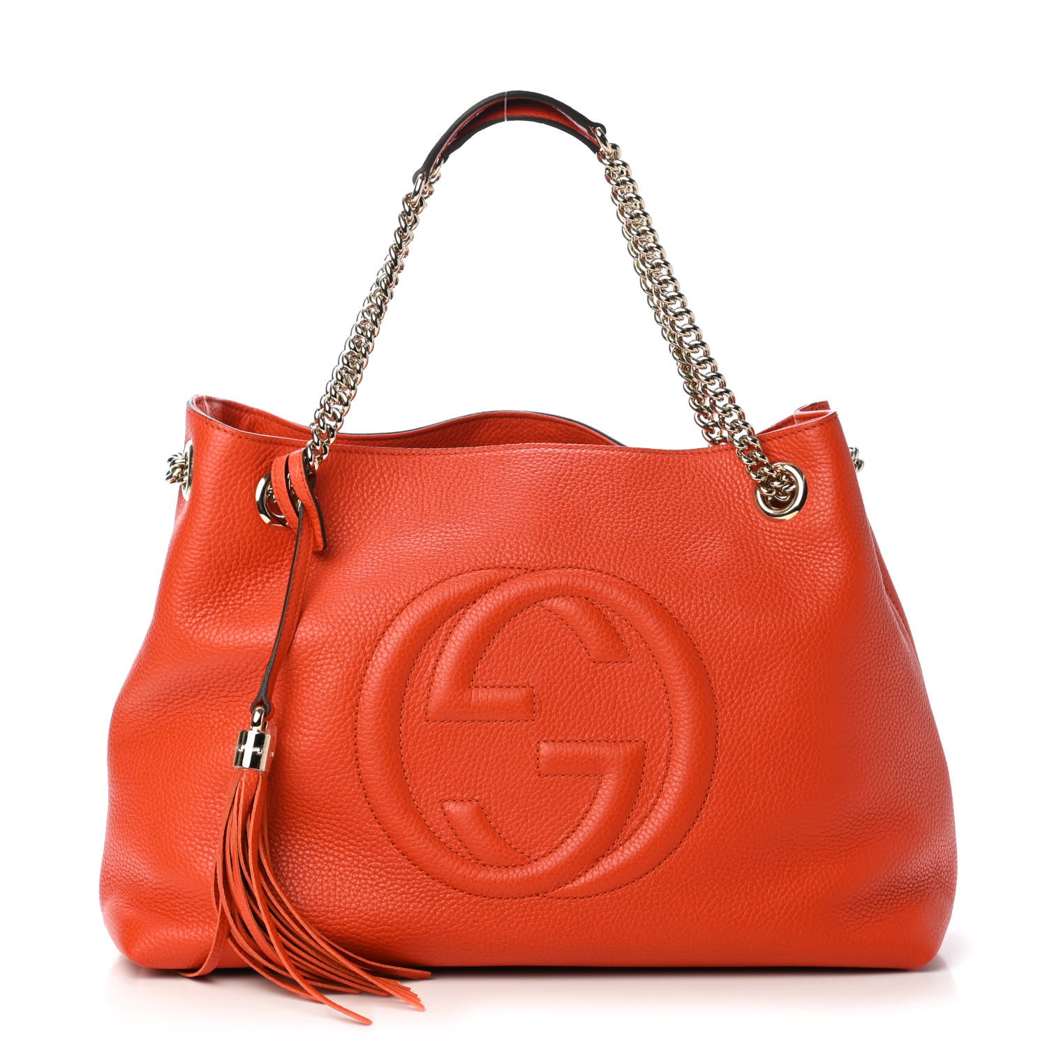 Gucci Pebbled Calfskin Medium Soho Chain Shoulder Bag Sun Orange 1 of 4