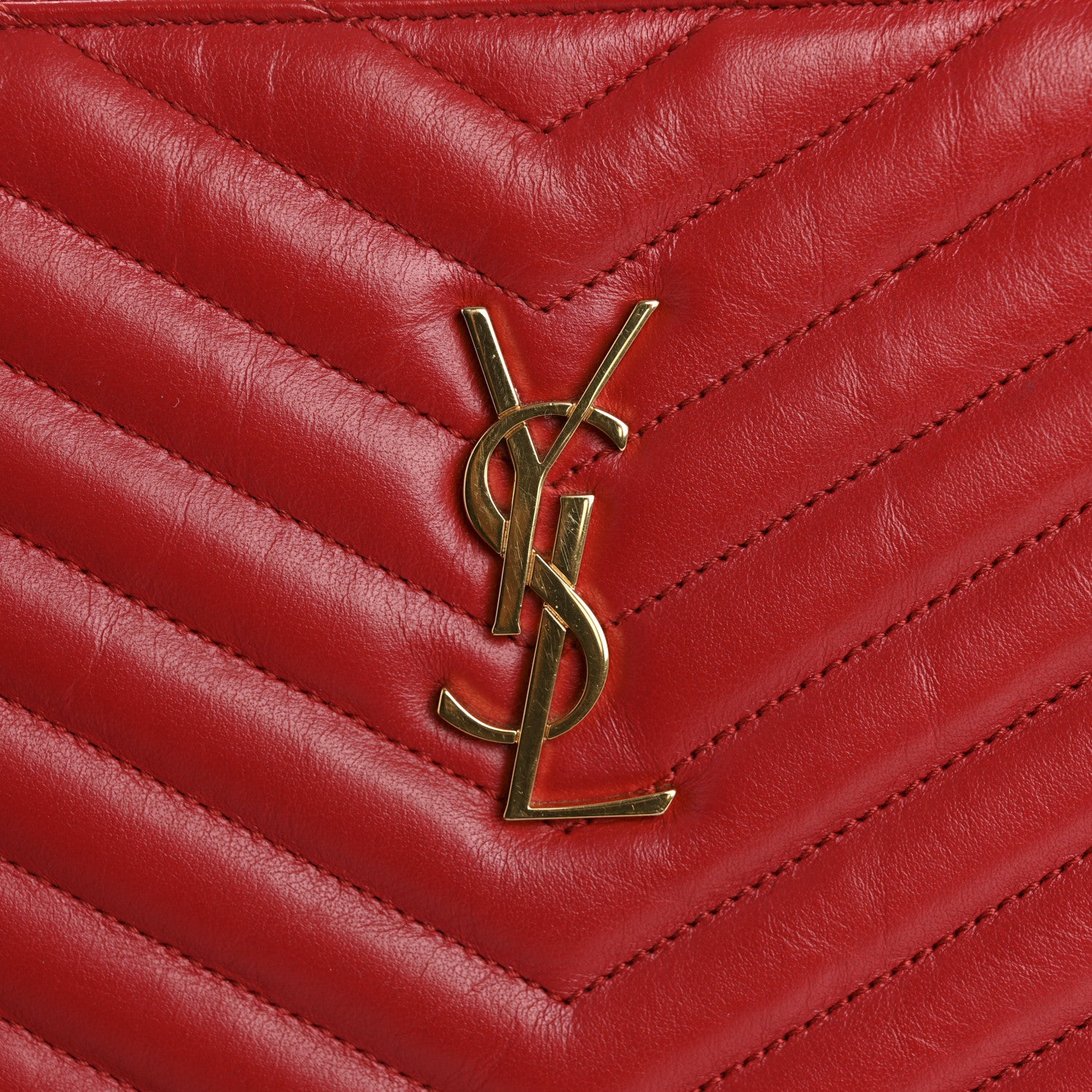 Saint Laurent Calfskin Matelasse Chevron Monogram Document Holder Rouge Eros 12 of 14