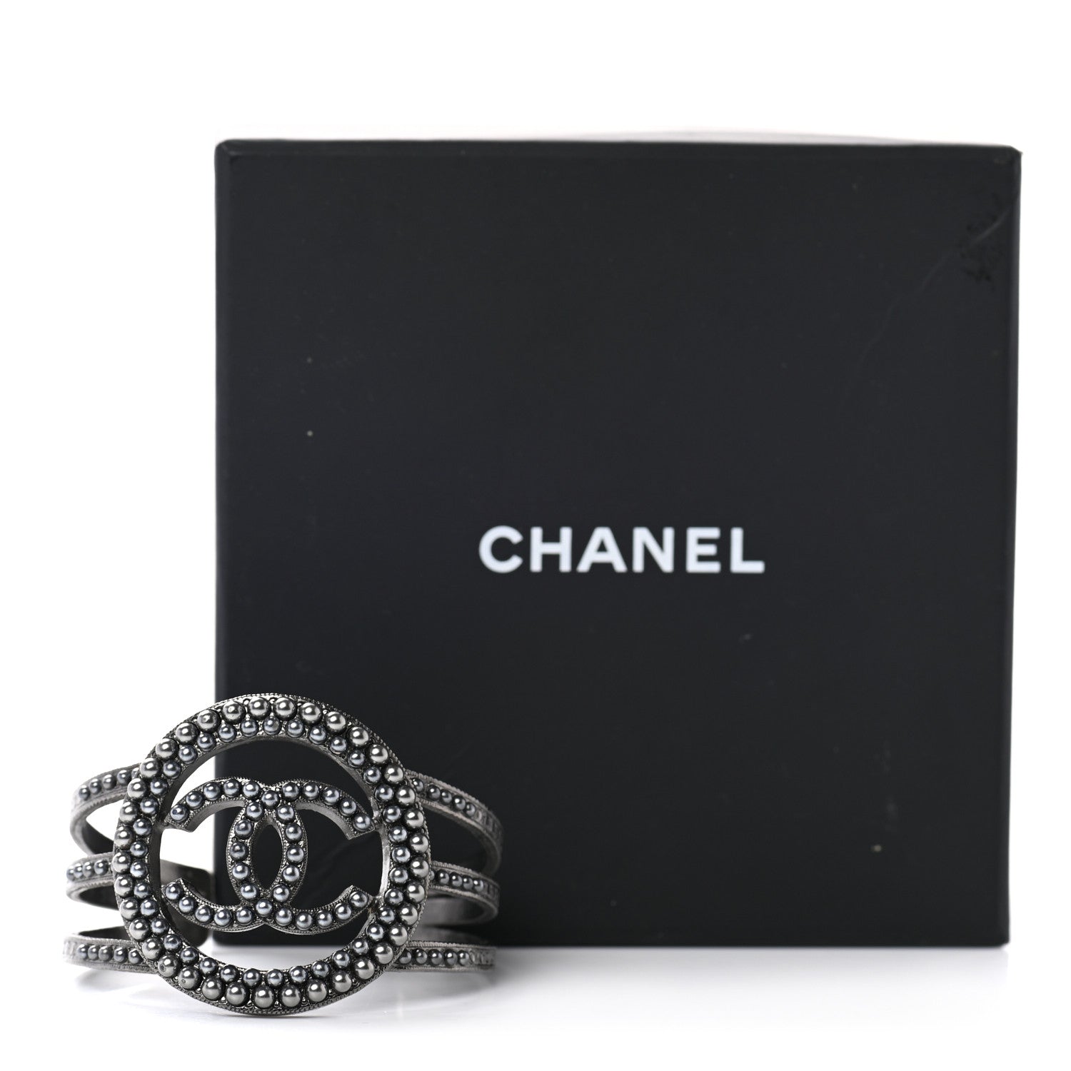 Chanel Ruthenium Beaded CC Round Cuff Dark Grey 5 of 5
