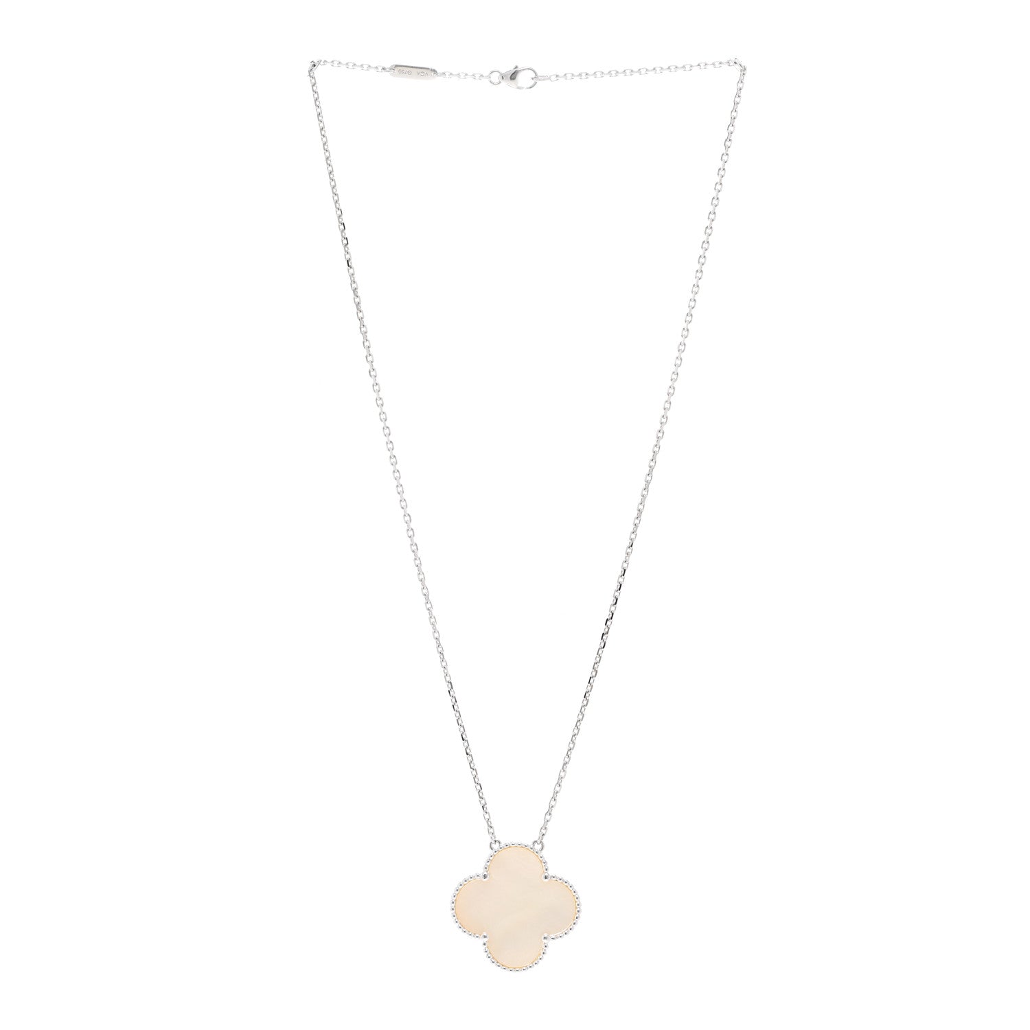 Van Cleef & Arpels 18K White Gold Mother of Pearl Magic Alhambra Pendant Necklace 3 of 4