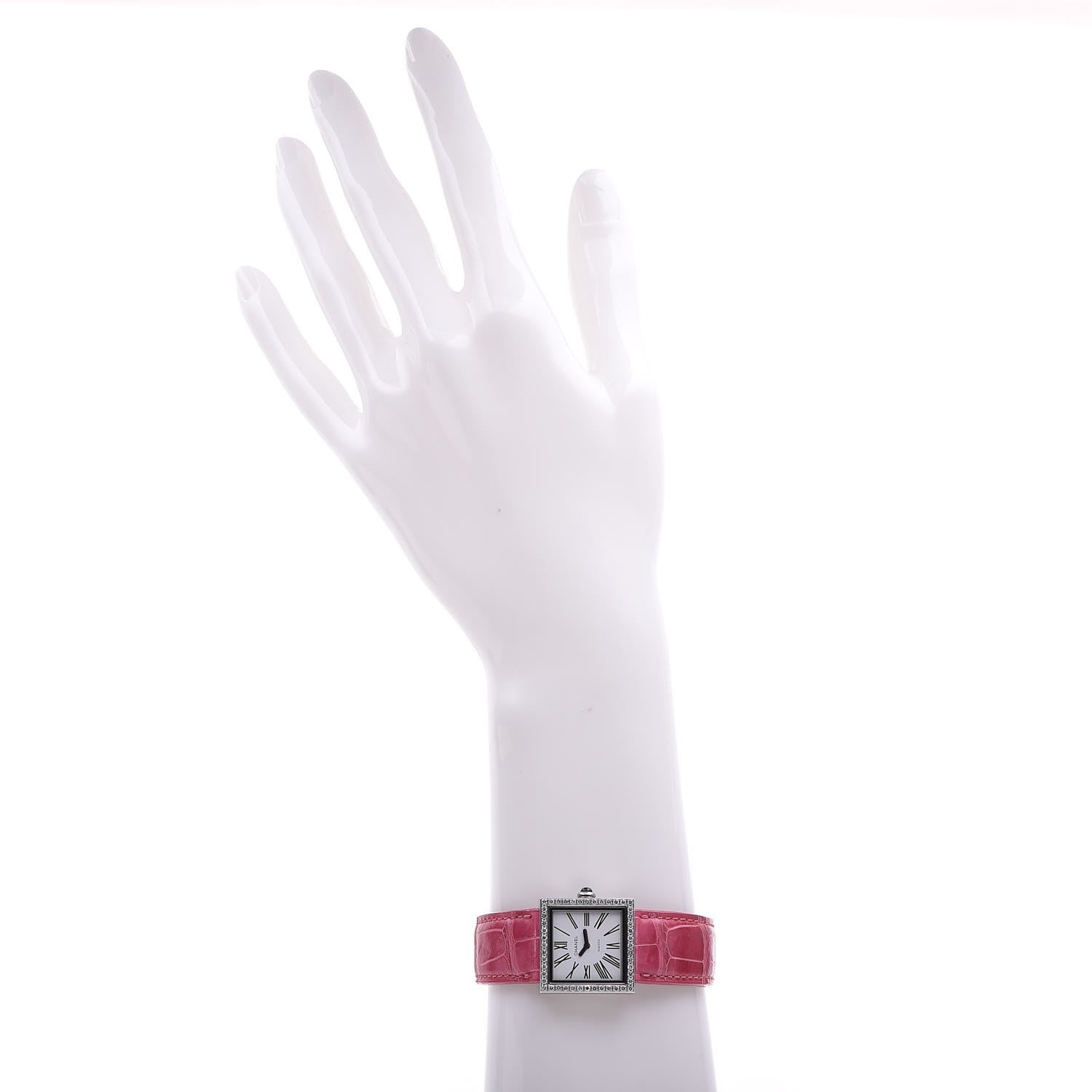 Chanel Stainless Steel Alligator Diamond 23mm Mademoiselle Quartz Watch Pink 2 of 8