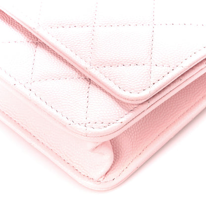 Chanel Caviar Quilted Crystal CC Wallet On Chain WOC Light Pink 12 of 12