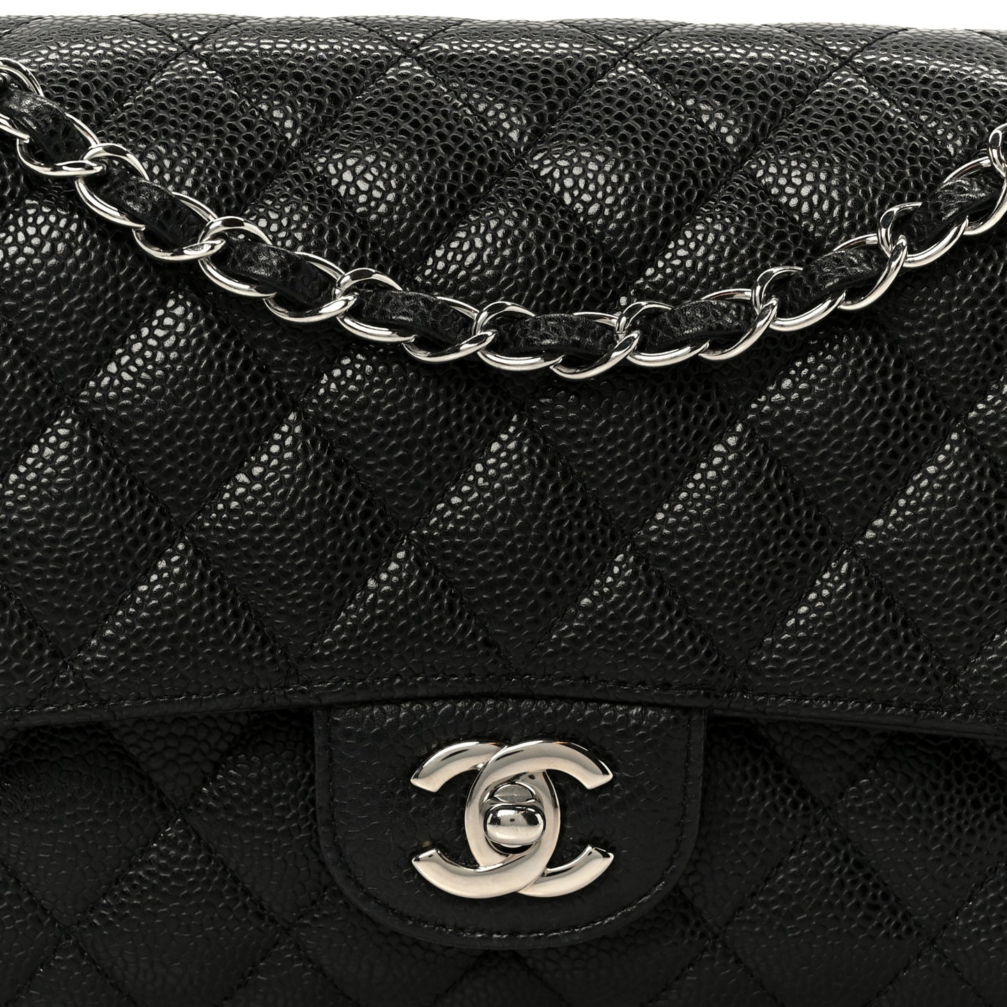 Caviar Quilted Medium Double Flap Black