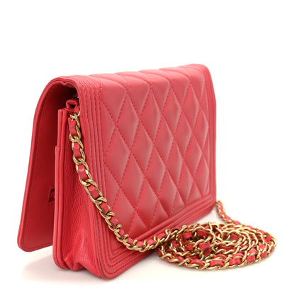 Chanel Caviar Quilted Boy Wallet On Chain WOC Dark Pink 3 of 12