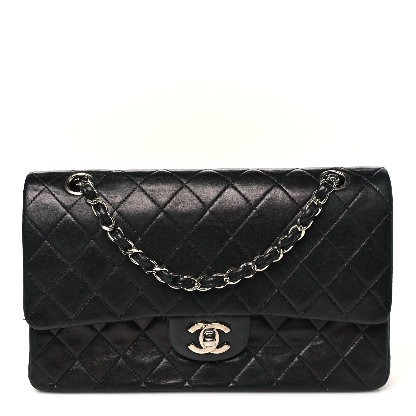 Lambskin Quilted Medium Double Flap Black