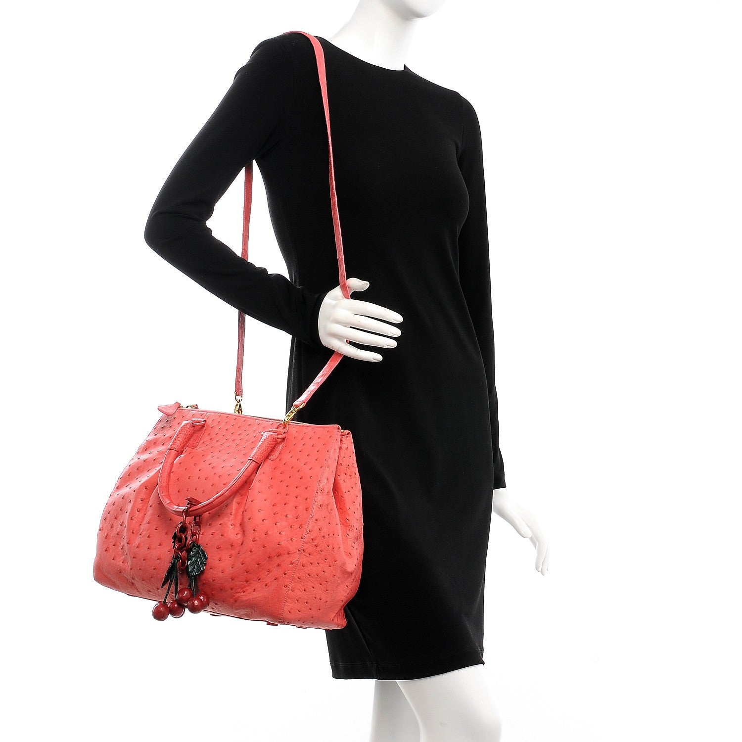 Nancy Gonzalez Ostrich Crocodile Cherry Tote Pink 2 of 9