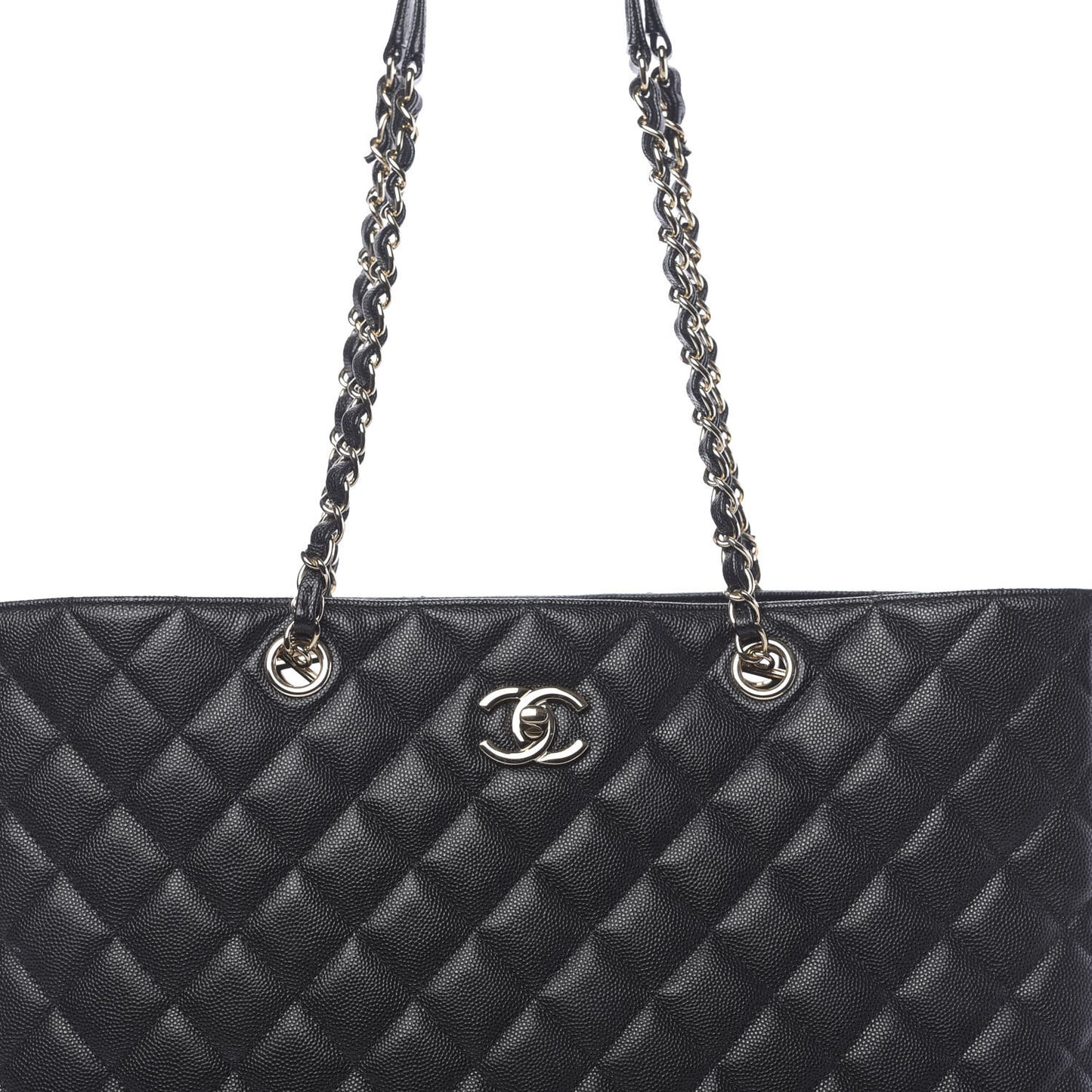 Caviar Quilted Large Shopping Tote Black