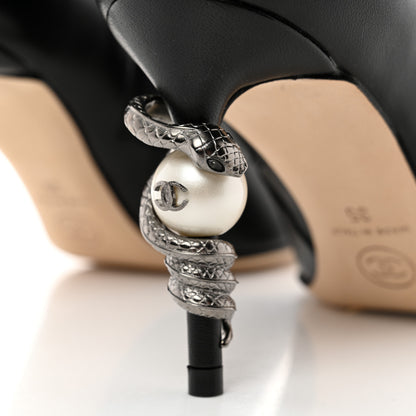 Chanel Lambskin Pearl Snake Ankle Boots 35 Black 5 of 10