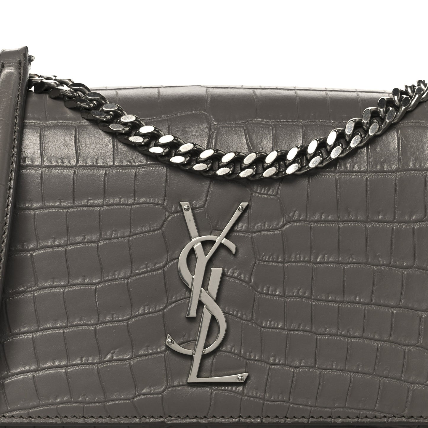 Calfskin Crocodile Embossed Medium Monogram Sunset Fog