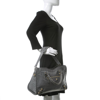 Balenciaga Calfskin Crocodile Embossed Giant 12 Gold Hardware City Gris Beton 3 of 12
