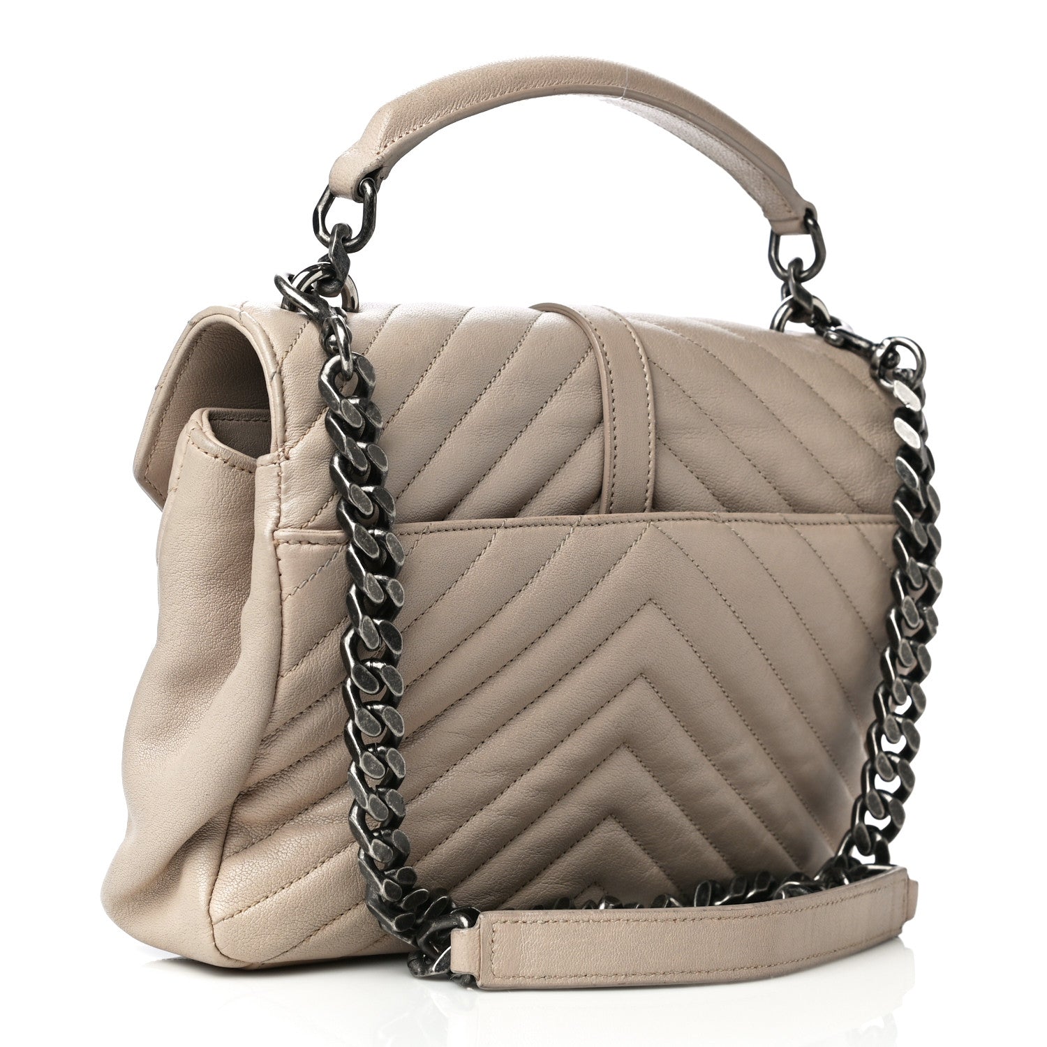 Saint Laurent Sheepskin Matelasse Chevron Monogram Medium College Bag Rose Antic 2 of 17