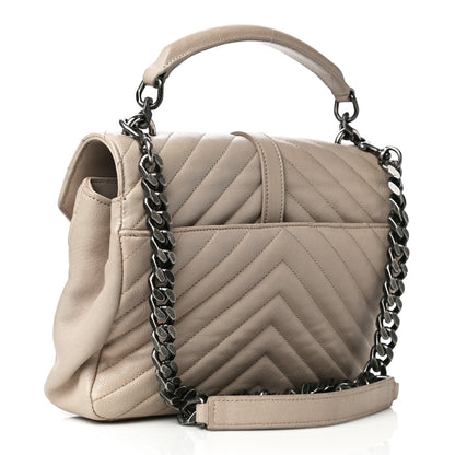 Saint Laurent Sheepskin Matelasse Chevron Monogram Medium College Bag Rose Antic 2 of 17