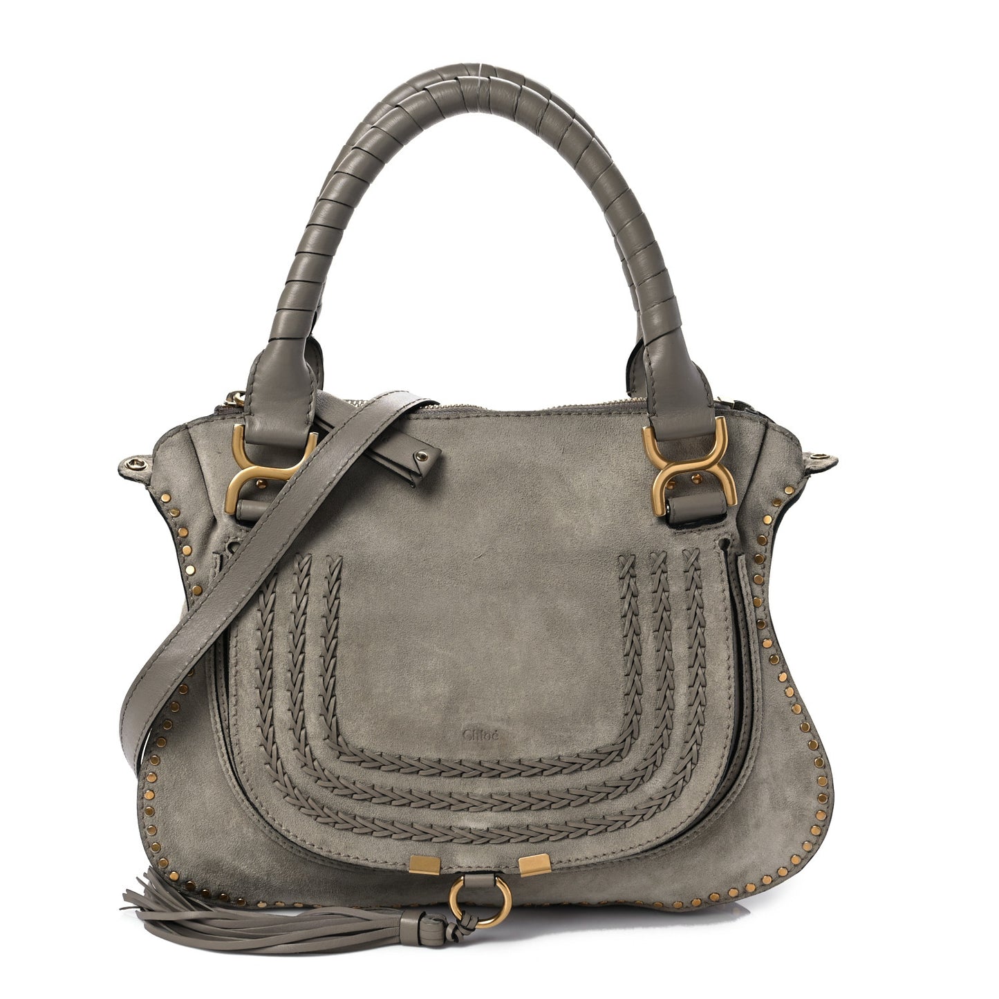 Calfskin Studded Medium Marcie Satchel Grey