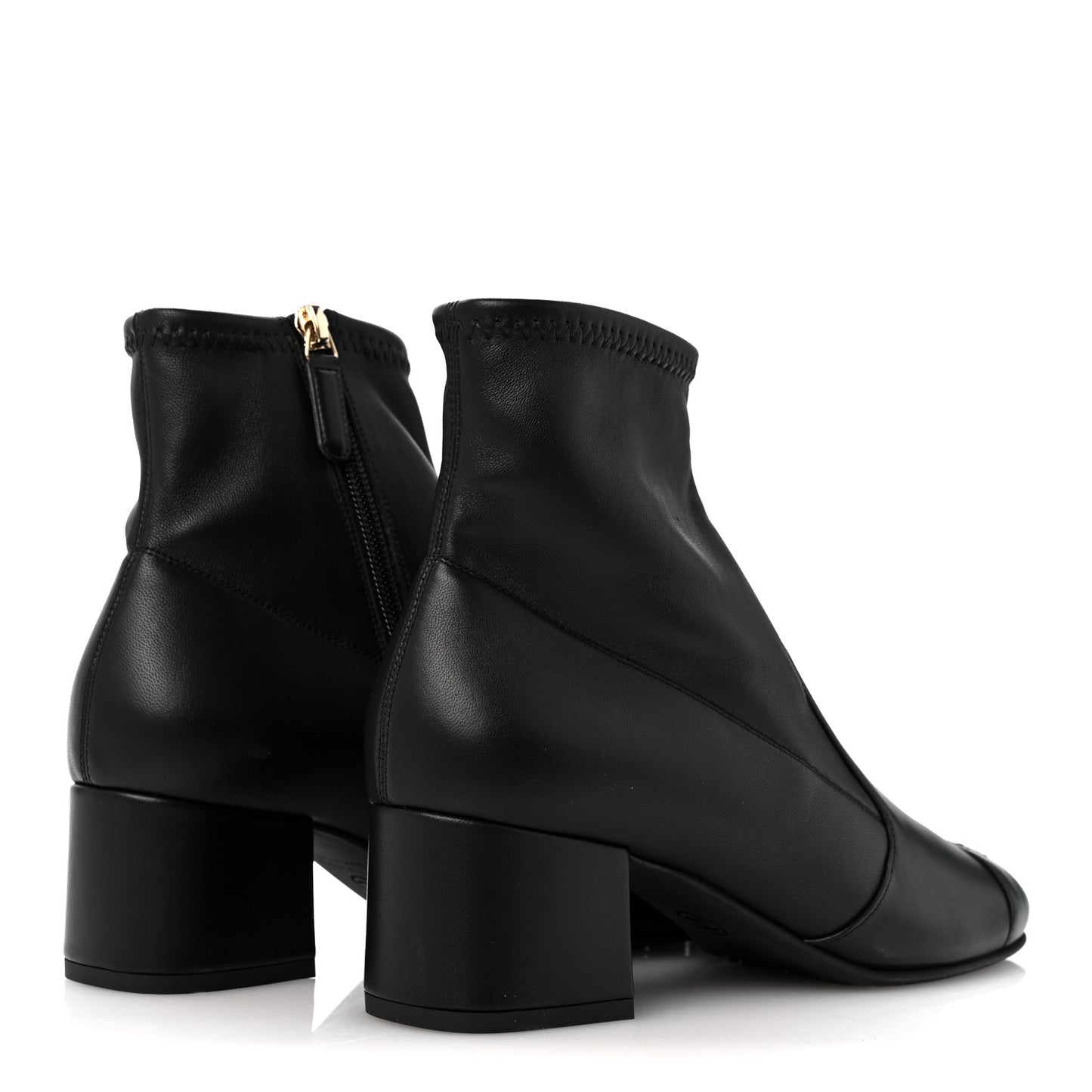 Stretch Lambskin Cap Toe CC Uniform Short Boots 38 Black