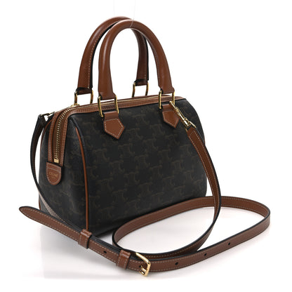 Celine Triomphe Canvas Calfskin Small Boston Bag Tan 3 of 11