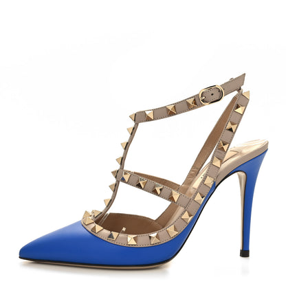 Valentino Garavani Calfskin Nappa Rockstud Ankle Strap 100mm Pumps 36 Sapphire Poudre 1 of 8