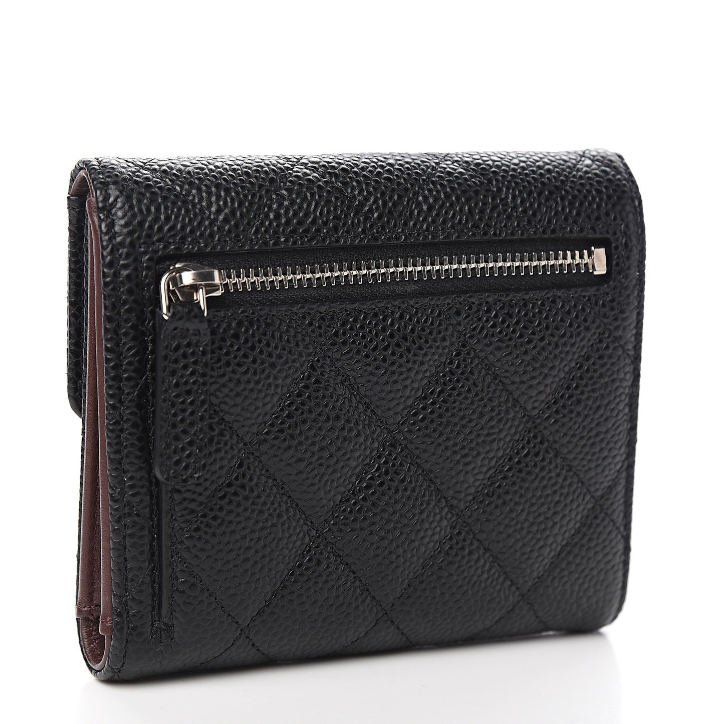 Caviar Quilted Compact Flap Wallet Black