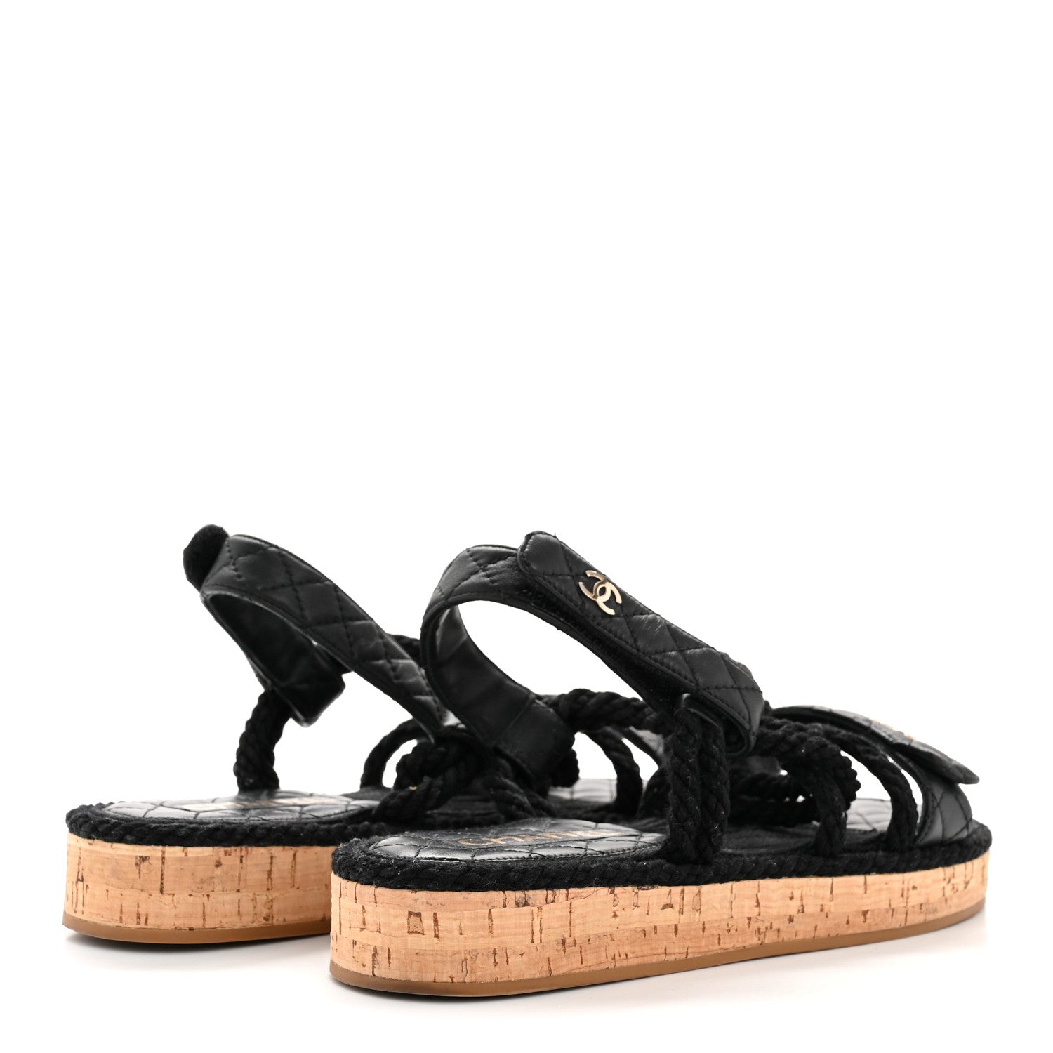 Chanel Cord Lambskin Quilted Logo Sandals 39 Black 15 of 27