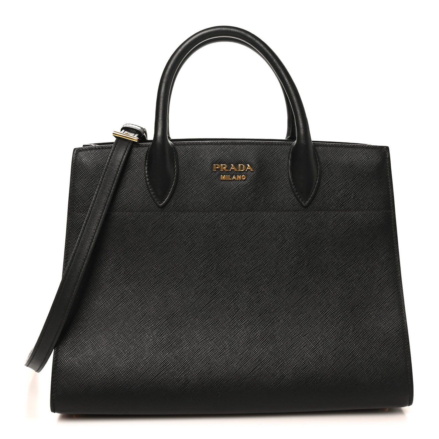 Saffiano City Calfskin Medium Bibliothèque Top Handle Black Fuoco