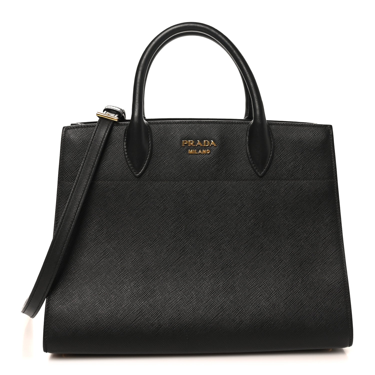 Prada Saffiano City Calfskin Medium Bibliothèque Top Handle Black Fuoco 1 of 10