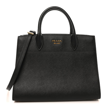 Prada Saffiano City Calfskin Medium Bibliothèque Top Handle Black Fuoco 1 of 10