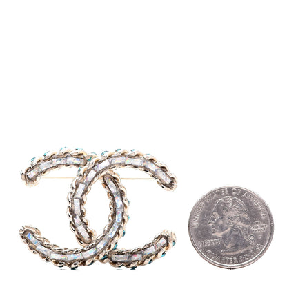 Chanel Iridescent Crystal CC Brooch Blue Gold 3 of 5