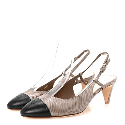 Chanel Lizard Grosgrain Cap Toe CC Slingback Sandals 40 Taupe 4 of 9