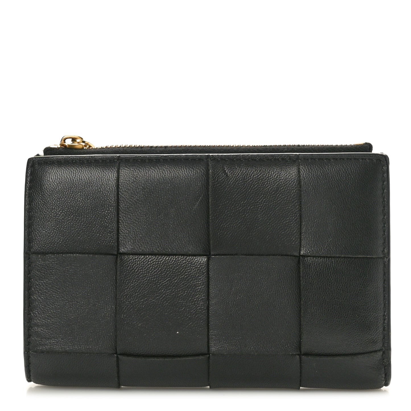 Nappa Maxi Intrecciato Medium Bi-Fold Zip Wallet Black
