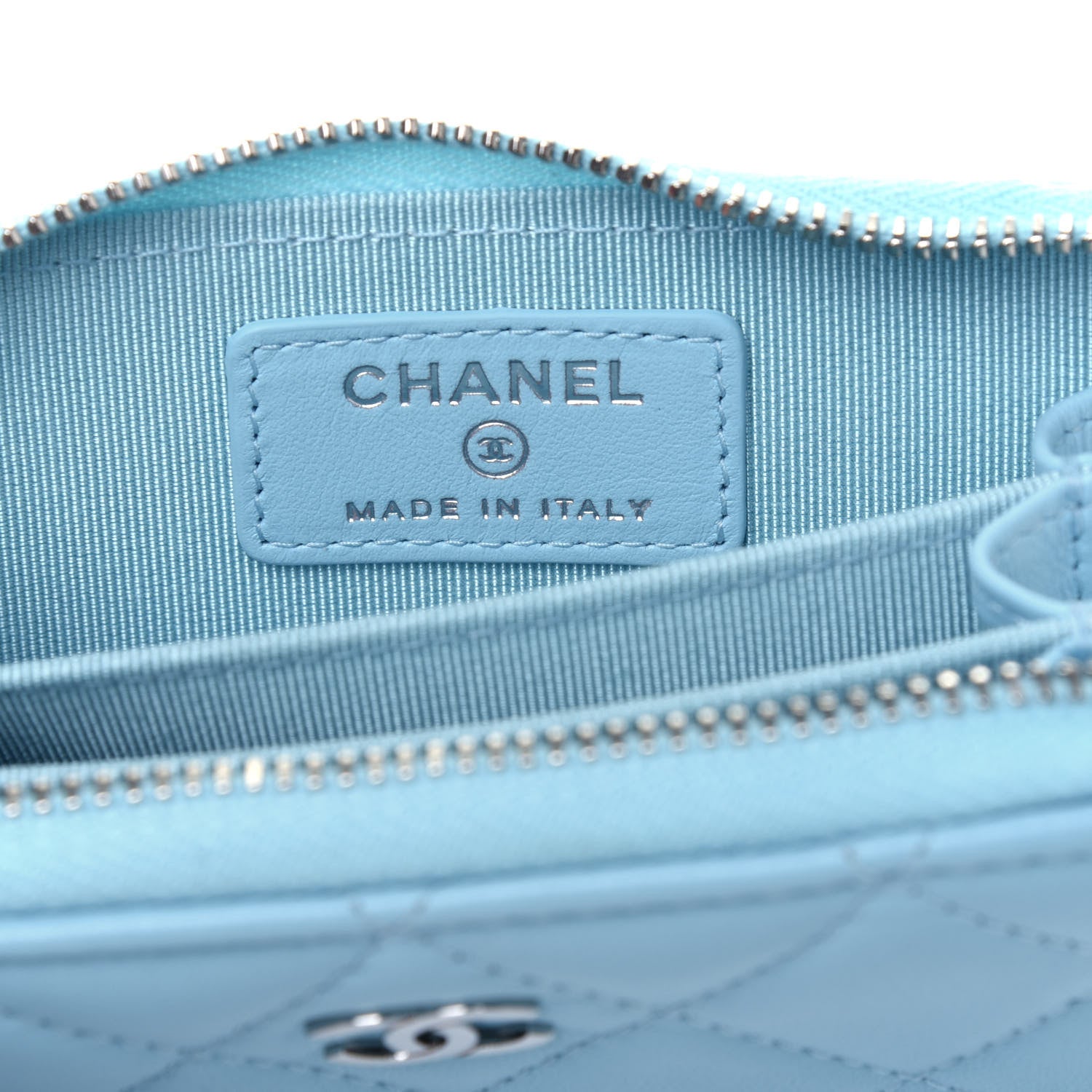 Chanel Lambskin Quilted Zip Around Coin Purse Wallet Neon Blue 6 of 11