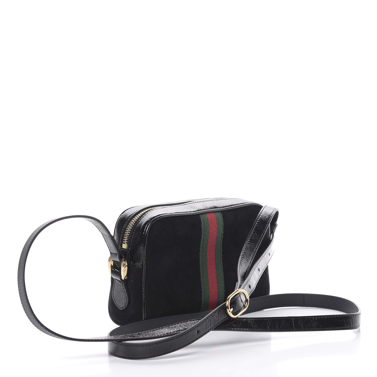 Gucci Suede Patent Web Mini Ophidia Shoulder Bag Black 3 of 11