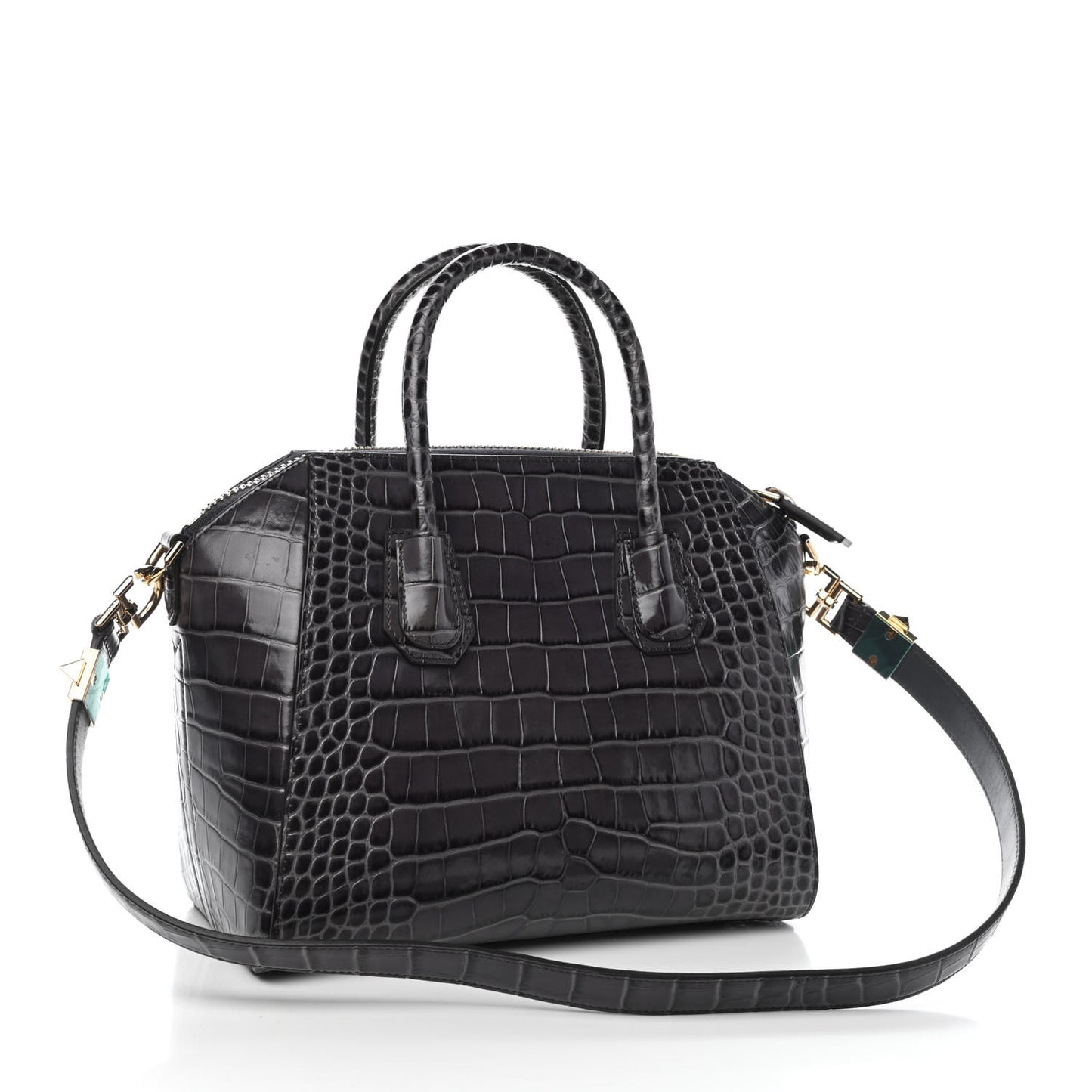 Calfskin Crocodile Embossed Small Antigona Storm Grey