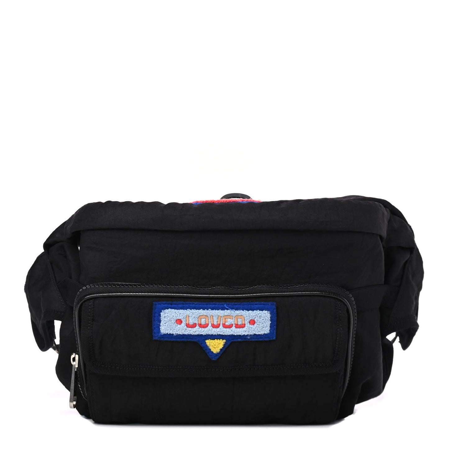 Nylon 80s Logo Patch Belt Bag Black