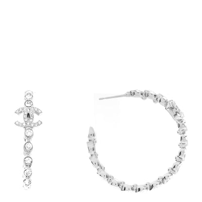 Chanel Metal Crystal CC Hoop Earrings Silver 1 of 4