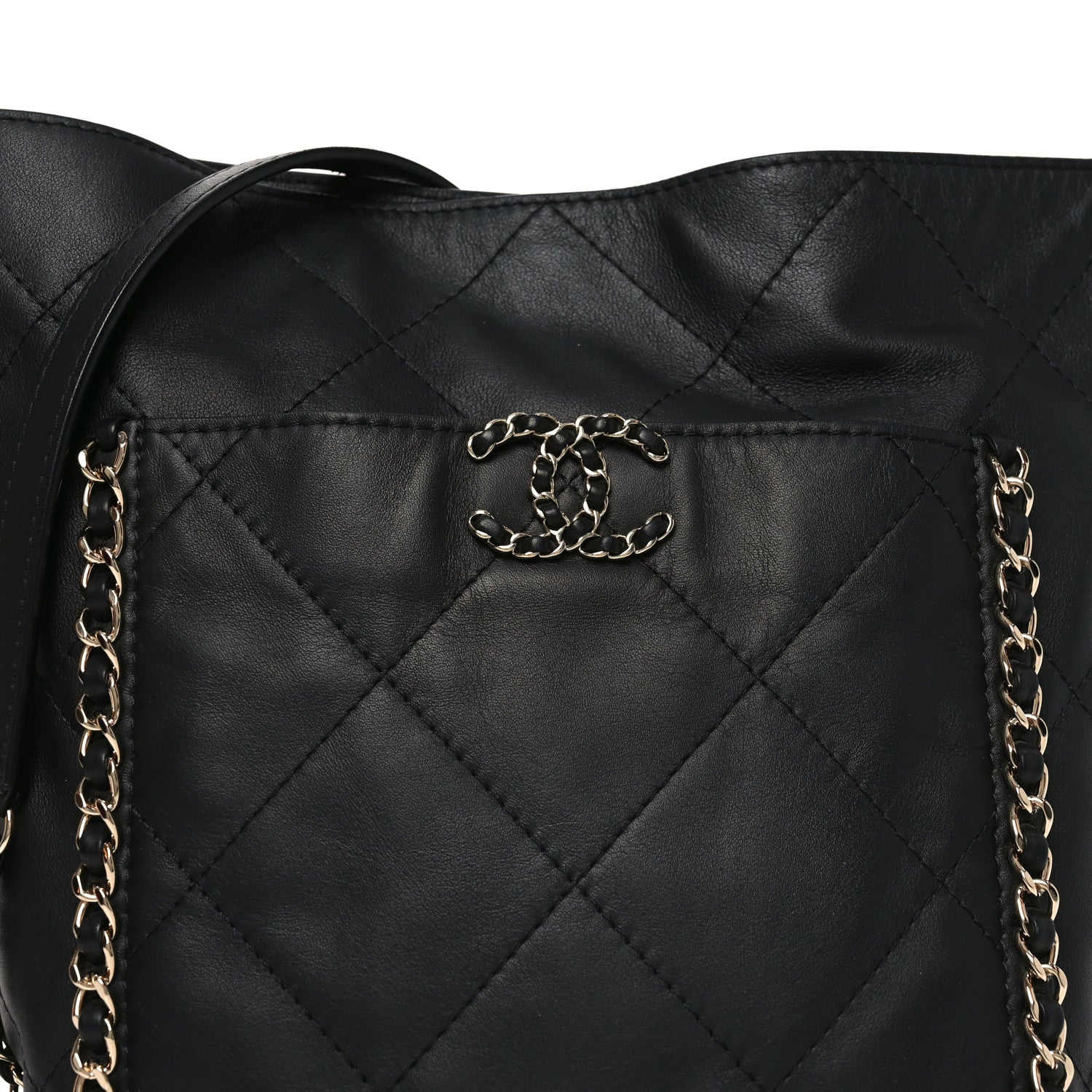 Chanel Calfskin Quilted Chain Flat Tote Black 8 of 10